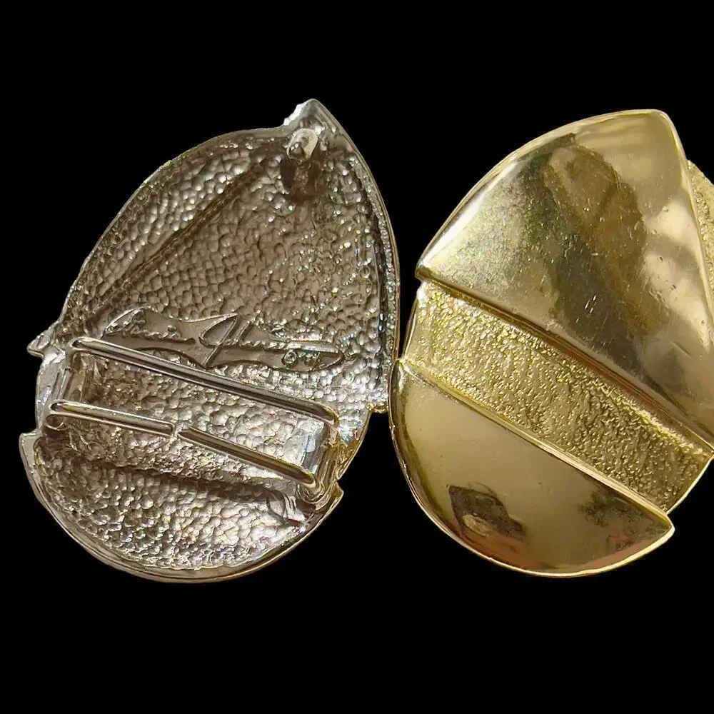Set of 2 Abstract Vintage Signed Ginnie Johansen ‘84 Belt Buckles Gold & Silver